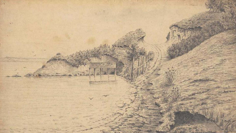 Arthur Morrow drawing, 'Cutting [illegible] shown from Little Bucklands 1895'. Credit: Highwic Collection.