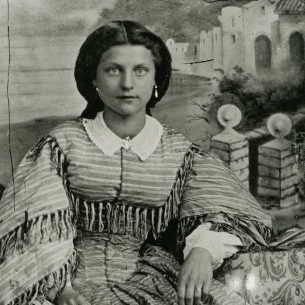 Black and white studio portrait photograph of Mary Ann Hardman.