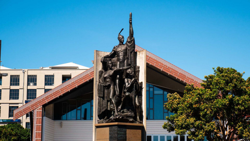 Kupe statue at Te Wharewaka o Pōneke Wellington waterfront